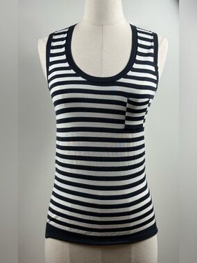 Jil Sander Navy Striped Silk Blend Tank M NWT